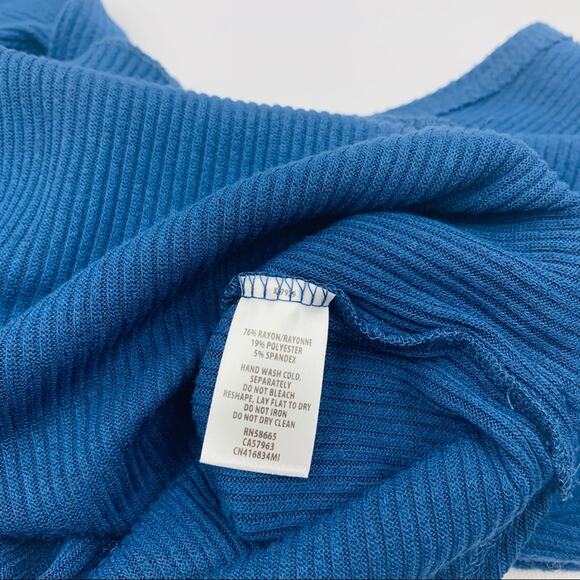 Caslon Dark Blue Faux Wrap V Neck Ribbed Tee - Picture 10 of 10